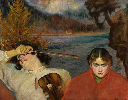 “提琴手——Fryderyk Pautsch的风景中的象征性场景