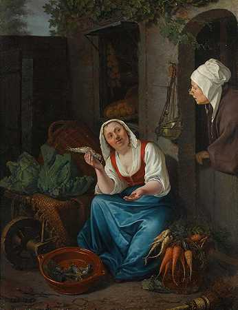 Pieter Christoffel Wonder的《卖鱼和蔬菜的年轻女人》