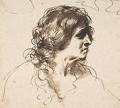 Guercino的《一个面朝右的男人的半身像》