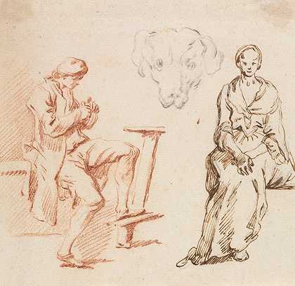 《研究表：坐着的男人，狗的头，坐着的女人》克劳德·约瑟夫·弗内特著