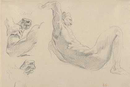 欧仁·德拉克罗瓦的“Hercules和Diomedes的马的堕落男性裸体研究”