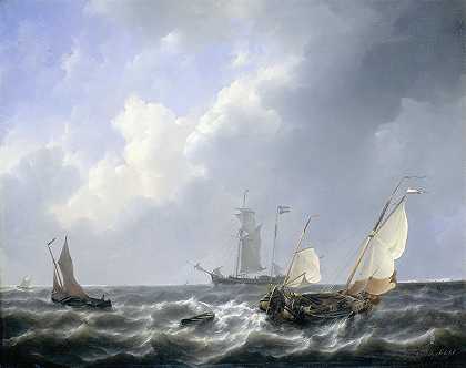 Petrus Johannes Schotel的《泽兰水域的海景》