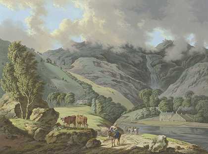 卡尔·弗朗茨·克劳尔（Karl Franz Kraul）的《山景，前景是瀑布和小河》
