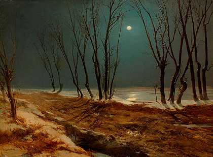 《月光下的冬季风景》卡尔·布莱琴著