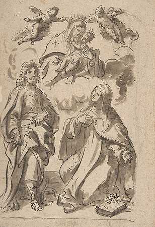 弗朗西斯科·迪·玛利亚的《一男一女圣母荣耀地崇拜圣母和圣子》