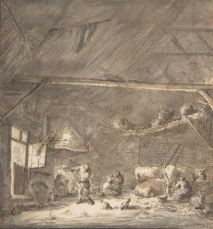 艾萨克·范·奥斯塔德的《农民和奶牛的谷仓内部》