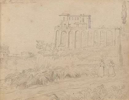 弗朗茨·约翰·海因里希·纳多普的《罗马与周围风景研究》专辑，第07a页：“罗马的维拉·巴贝里尼”
