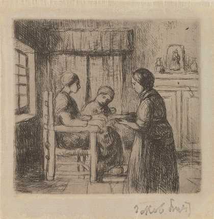 Jakob Smits的《Kempen内部与三个农民妻子》