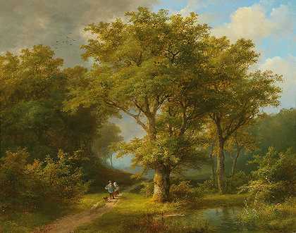 约翰·伯恩哈德·科伦贝克（Johann Bernhard Klombeck）的《树木风景与农民夫妇回家》