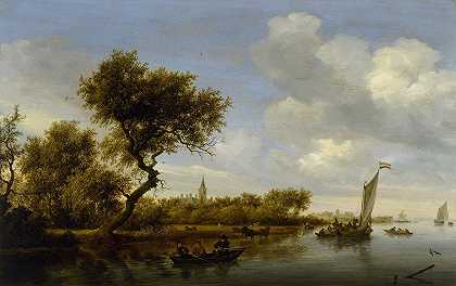 《远处有教堂的河流风景》，雅各布·萨洛蒙兹著，范·鲁伊斯代尔