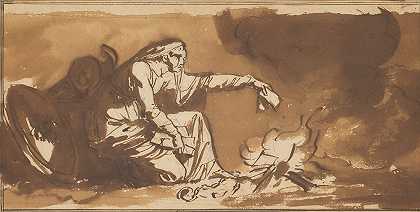 尼古拉·亚伯拉罕·阿比尔德加德的《一个烧纸的老妇人》
