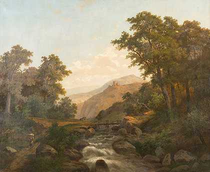 海因里希·爱德华·海恩（Heinrich Eduard Heyn）的《城堡与荒野溪流的浪漫风景》