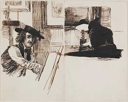 惠斯勒画波因特爱德华·约翰·波因特（Edward John Poynter）画的一个人坐在一张桌子旁的背影