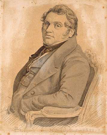 “一个坐着的胖子的肖像，半身，四分之三的侧面朝向左城P.C.Skovgaard