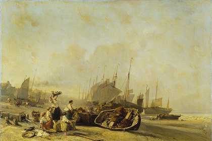 《加莱海岸上的船》（Eugène Isabey）