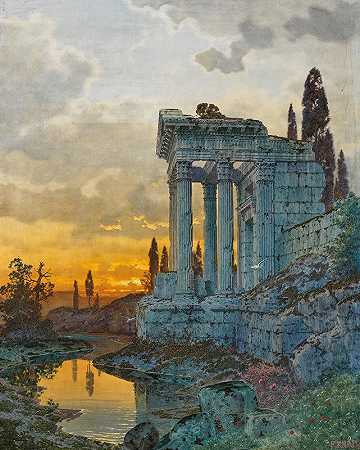 费迪南德·克纳布（Ferdinand Knab）的《南方风景与古寺遗址》
