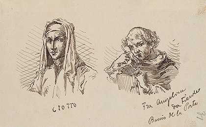 “斯坦尼斯瓦夫·怀斯皮安斯基（Stanisław Wyspiański）的乔托·迪·邦多内（Giotto di Bondone）和弗拉·安吉利科（Fra Angelico）肖像雕刻图