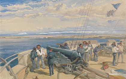 威廉·辛普森于1855年2月在H.M.S.Sidon的甲板上绘制的《海上塞巴斯托波尔》
