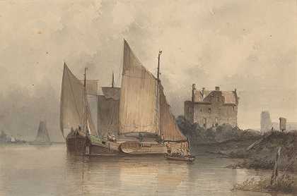 安东尼·瓦尔多普（Antonie Waldorp）的《带帆船的河景》