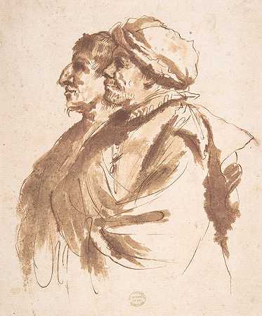 《两个男人，描绘半身，在侧面》，作者：After Guercino