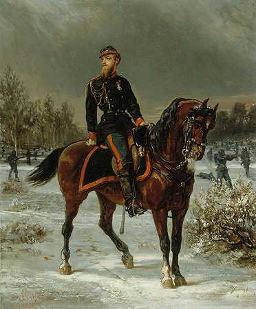亨利·豪塞（1848-1911），历史学家和评论家，穿着莫比尔少尉的制服，1871年由奥利维尔·皮查特创作