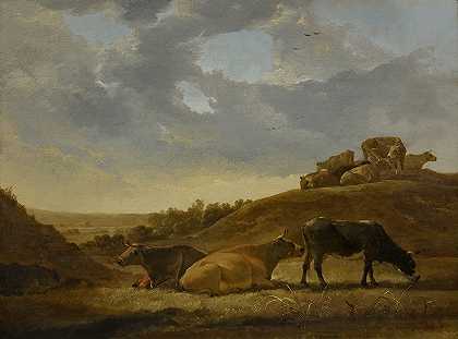“荷兰阿卡迪亚风景中的牛”