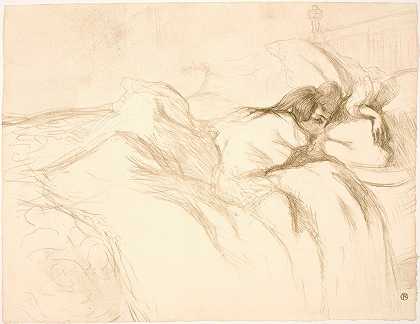 “躺在床上的女人，由亨利·德图卢兹·劳特雷克唤醒
