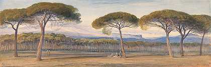 爱德华·李尔的《戛纳上空的松林景色》