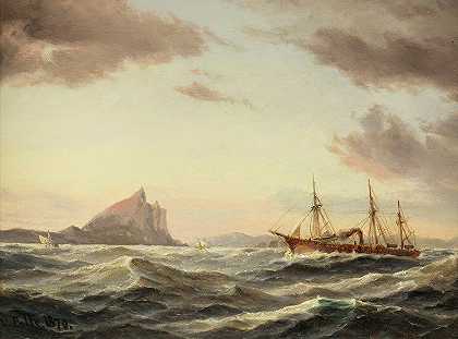 卡尔·比尔的《直布罗陀岩石前的蒸汽船》