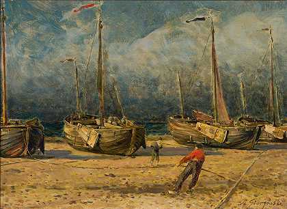 Aleksander Gierymski的《海边的渔船》