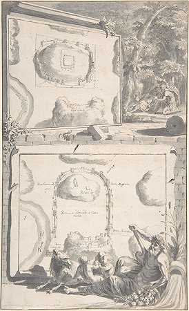 扬·戈里（Jan Goeree）的《两幅古罗马地图，有一位河神和罗穆卢斯（Romulus）和雷穆斯（Remus）》