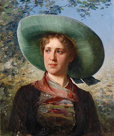 约瑟夫·金泽尔的《一位穿着服装的年轻女子的肖像》