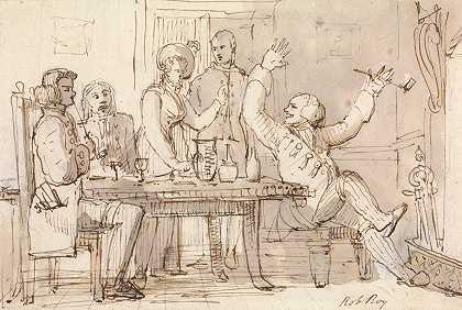 威廉·亨利·派恩的《罗伯·罗伊的插图派对饮酒的内部》