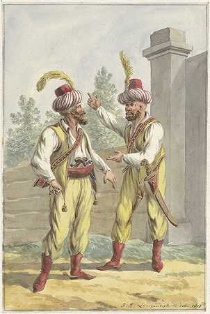 Jan Anthonie Langendijk Dzn的《两个戴头巾的东方民兵》