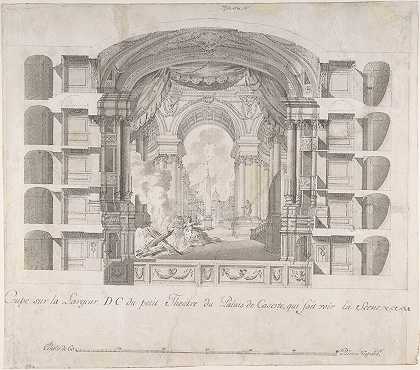 “卡塞塔宫小剧院的横截面图，路易吉·万维泰利的舞台设计视图