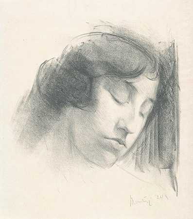 西蒙·莫利恩的《一个闭着眼睛的女人的头像》