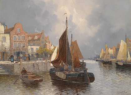 格奥尔格·费希霍夫的《荷兰海港景色》