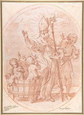 乔瓦尼·阿戈斯蒂诺·拉蒂（Giovanni Agostino Ratti）的《巴里圣尼古拉斯（Saint Nicholas of Bari）在一桶卤水中发现三名儿童的复苏》