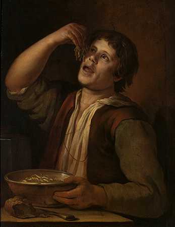 Jan Vermeer van Utrecht的《男孩吃豆荚》