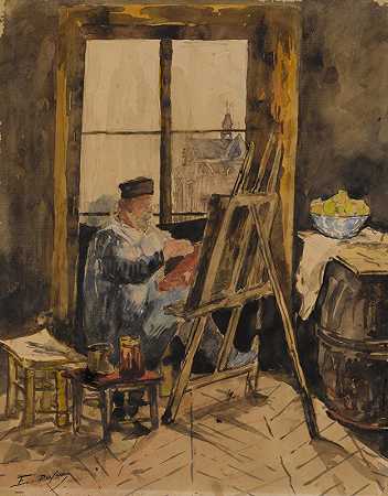 《安托万·沃隆坐在画架前的肖像》，埃杜亚德·雅克·杜菲著