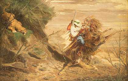 奥托·克莱门斯·菲肯茨彻的《阿拉伯人与进攻的狮子搏斗》