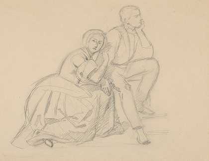 Józef Simmler的《王子和跪下的女士的绘画研究》