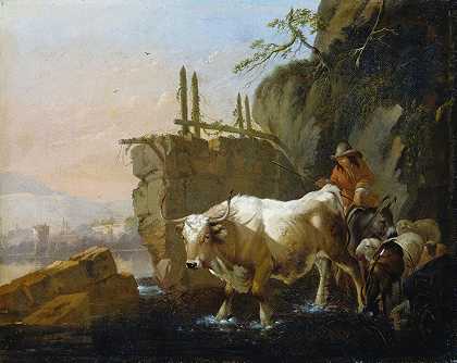 约翰·海因里希·鲁斯的《牧民驾驶牛穿过福特》