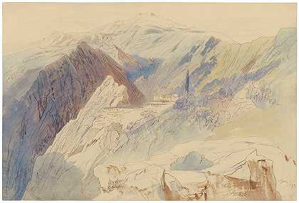 爱德华·李尔的《圣尼罗斯修道院，阿索斯山》