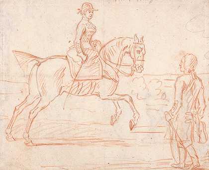 詹姆斯·西摩（James Seymour）的《一位女士骑着侧鞍，转身看着一位被骑下来的骑手》
