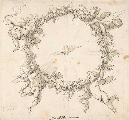 乔瓦尼·巴蒂斯塔·梅拉诺（Giovanni Battista Merano）的《被婴儿天使举起的花圈包围的圣灵》