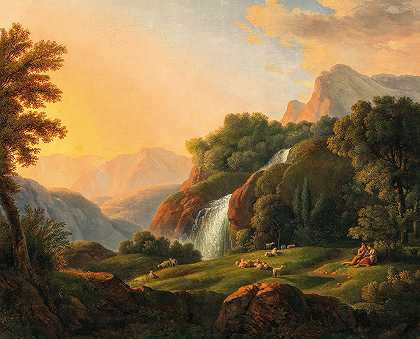 约翰·内波穆克·舍德伯格的《瀑布与牧羊人的风景》