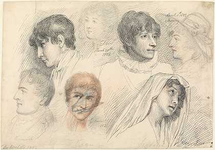 塞缪尔·德·王尔德《考斯利普、约翰·肯布尔、埃德蒙·基恩和西顿夫人的玛丽·威尔斯肖像研究》