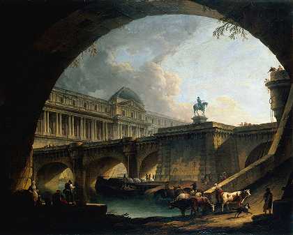 “建筑奇想灵感来自卢浮宫和新桥的宫殿嵌入Arche On Bridge by Pierre Antoine Demachy