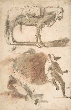 Domenico Gargiulo的《研究表：上面的马，坐着的人和下面的躺着的人》